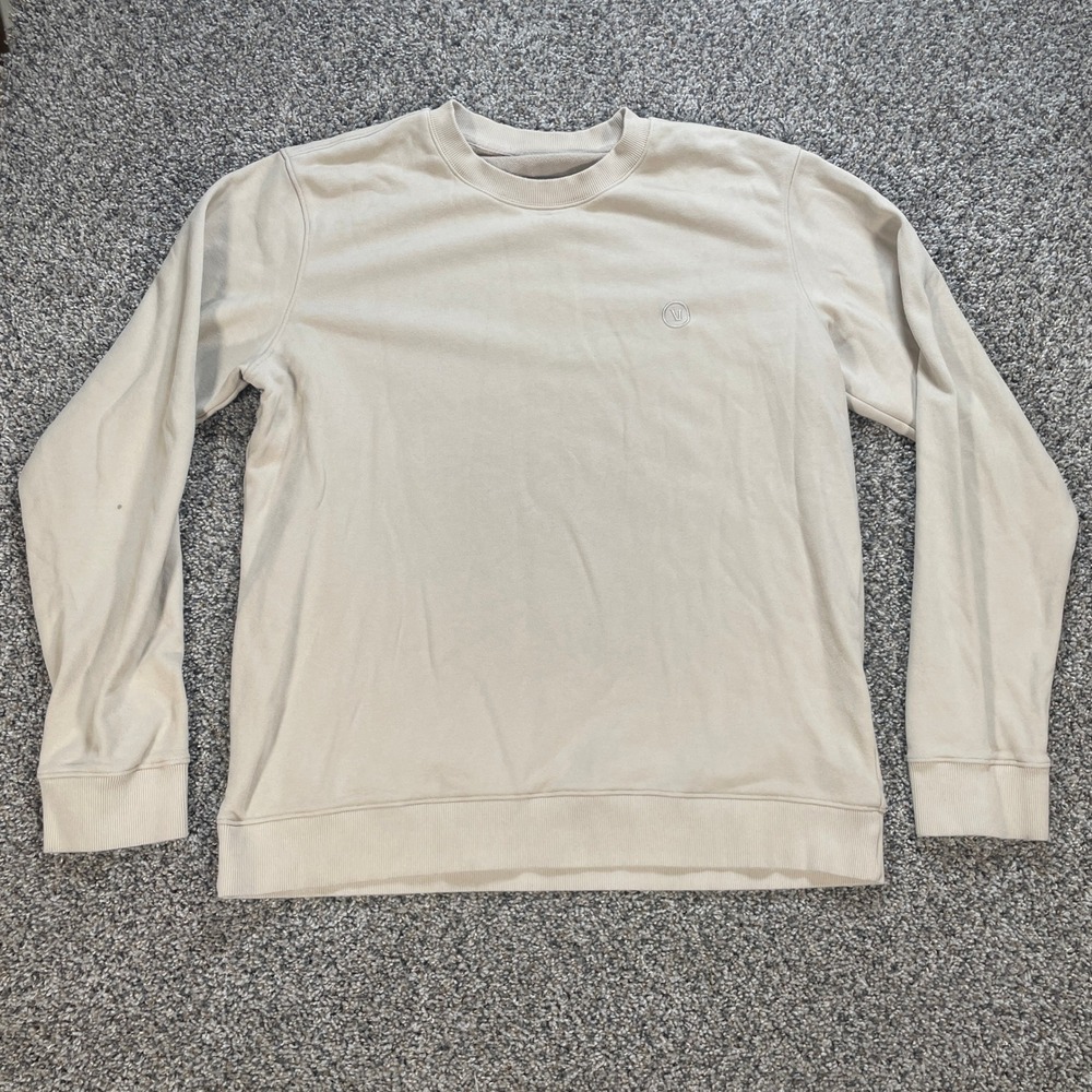 Vuori XXL Men's Sweatshirt Beige Embroidered Logo Cotton Blend French Terry
